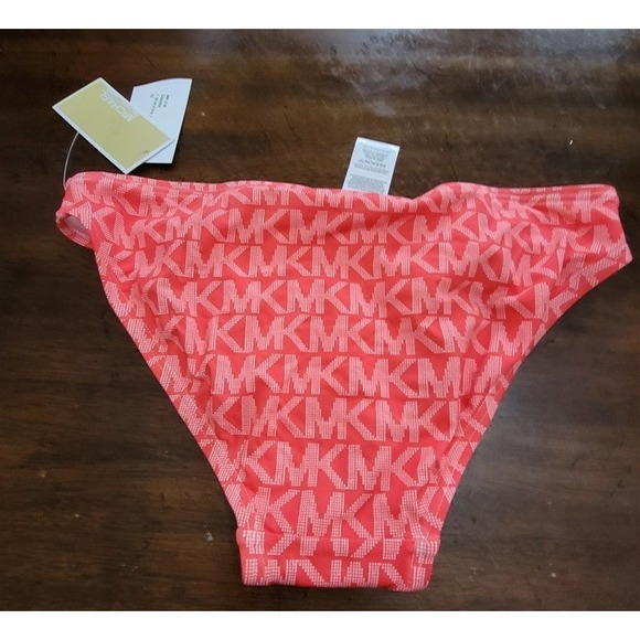 NWT Michael Kors L Sangria Logo Bikini Bottom Coral White 124683 - Picture 3 of 4